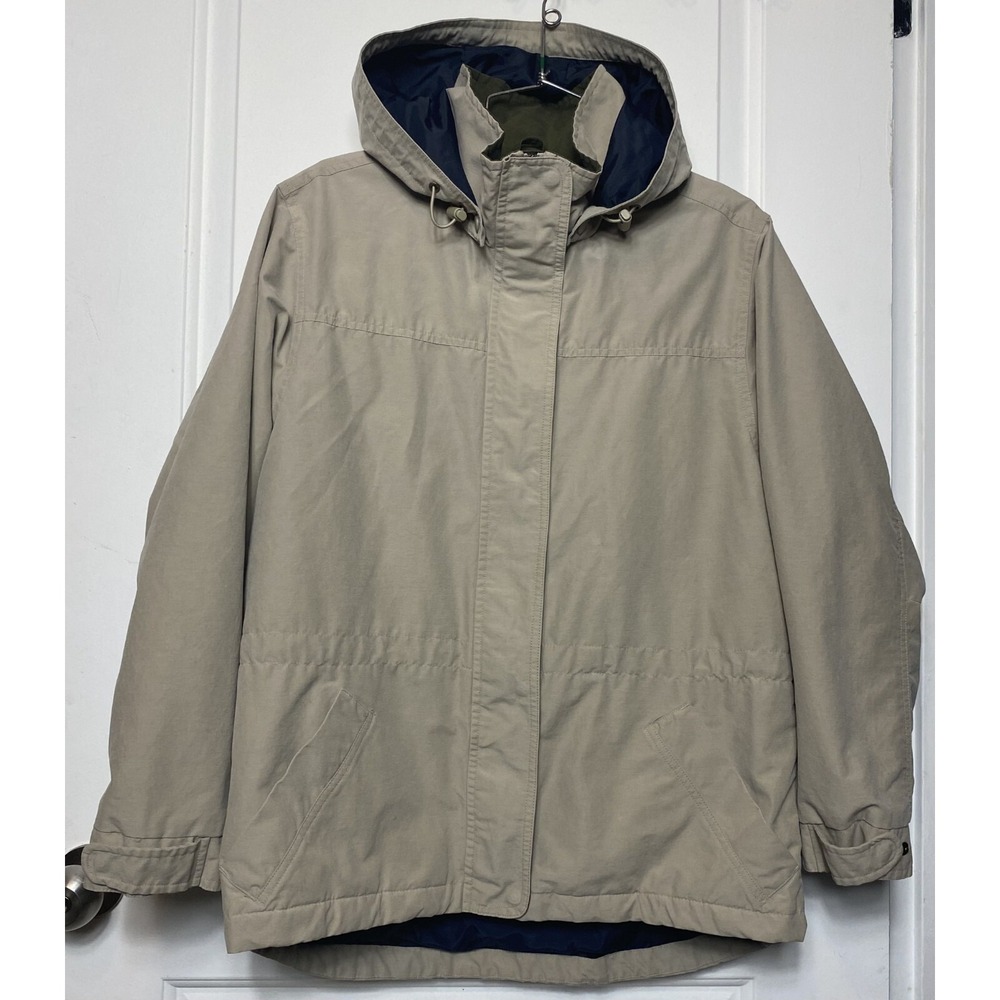 Eddie Bauer Women's Wool Flannel Lined Tan Coat Jacket Removable Hood Size M